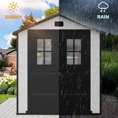 DWVO Outdoor Storage Shed 6x4.4 FT Plastic Garden Tool Shed with 2 Windows, Double-Wall Outside Shed for Lawn Mower, Garden Tool for Backyard, Lawn, Patio - Image 4