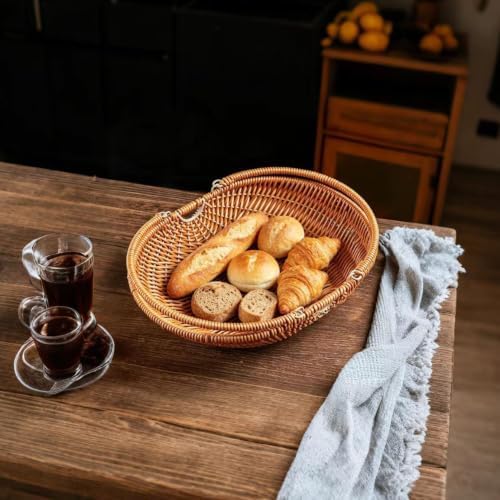 RT&BS Wicker Egg-collecting Basket with Handles, Wicker Bread Basket Oval, Handwoven Fruit Basket with Handles, Reusable Storage Baskets for Living Room, Kitchen, Store, Restaurant, Outdoor (Brown, S) - Image 4