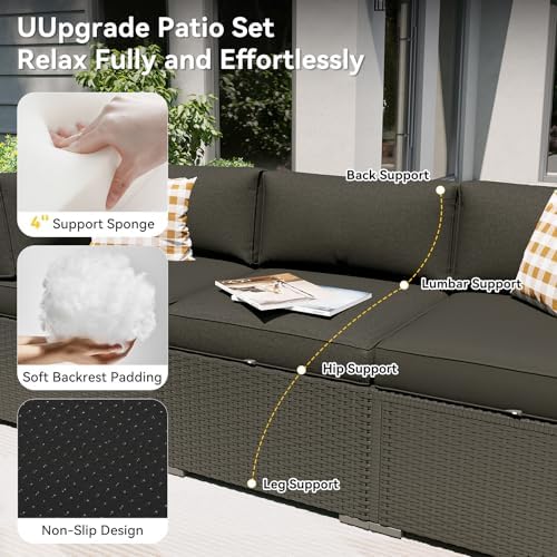 Aoxun Patio Furniture Set with Umbrella, 8 Piece Outdoor Sectional Sofas, Wicker Rattan Outdoor Furniture with Thickened Cushion for Backyard, Garden Black - Image 3