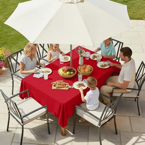LUSHVIDA Rectangle Outdoor Tablecloth with Umbrella Hole 60x120 Inch Red - Image 2