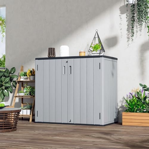 Mrosaa Large Outdoor Storage Box,Resin Sheds&Outdoor Storage Waterproof/Lockable,Outdoor Storage Cabinets for Balcony,Garage,Backyard (37Cu.ft-Pale Grey) - Image 2