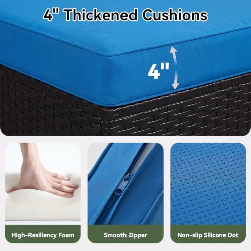 Aoxun 2 Piece Patio Sofa Ottomans with 4" Thick Cushions, Wicker Outdoor Couch Extension Set, All-Weather Rattan Seating Accessory for Backyard Furniture, Peacock Blue - Image 3
