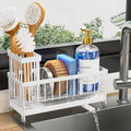 Cisily Sponge Holder for Kitchen Sink, Sink Caddy Organizer with High Brush Holder, Kitchen Countertop Organizers and Storage Essentials, Rustproof 304 Stainless Steel (Cool White, Large) by CISILYHOMELIFE