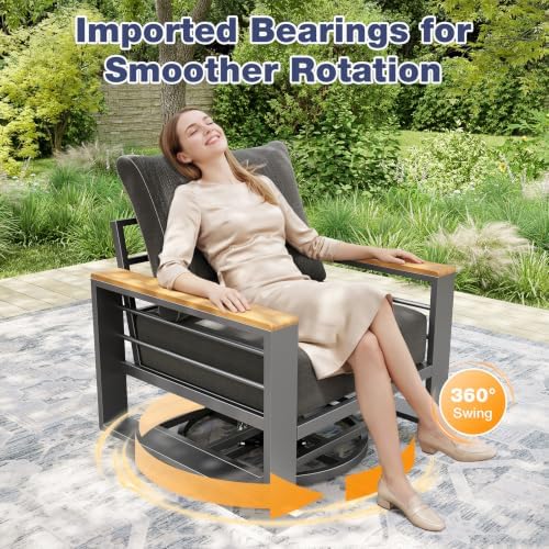 Aoxun Aluminum Patio Furniture Set 7 Seats with Swivel Chairs, Dark Grey - Image 3