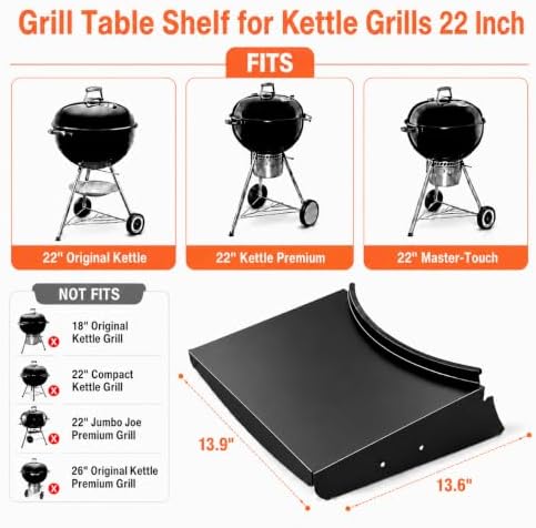 QuliMetal Upgraded Grill Table Shelf for Weber Kettle Grills 22 Inch - Image 2