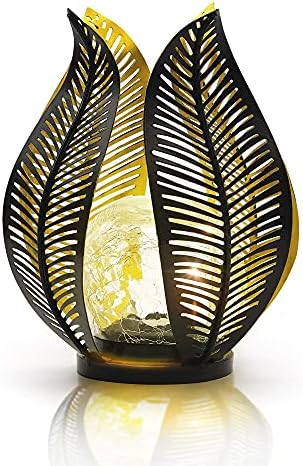 Solar Garden Lights Waterproof Decorations,Crackle Globe Glass,Metal Palm Leaf Solar Lights for Outdoor Decor On Garden,Patio,Yard,Front Porch,Tabletop Lamp-Perfect Gifts by Gardensolarlightsdecor