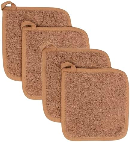 RITZ Terry Potholder & Hot Pad: Unparalleled Heat Resistant, Durable 100% Cotton – Ergonomically Designed for Optimal Grip – Easy-Care Machine Washable – 4-Pack, Copper by RITZ