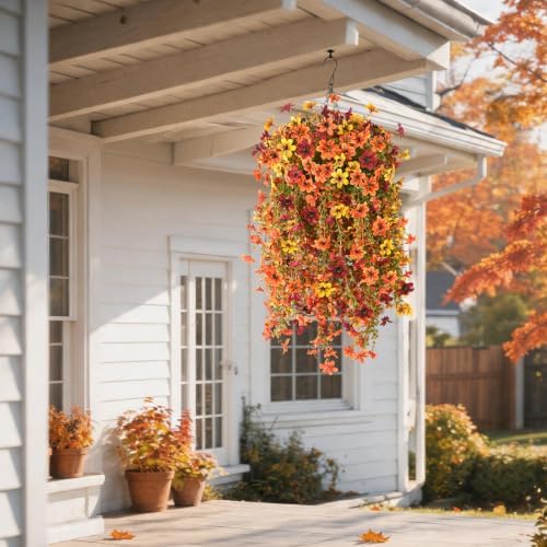 Artificial Fall Flowers Fake Mums UV Hanging Plants for Outdoors Decor - Image 5