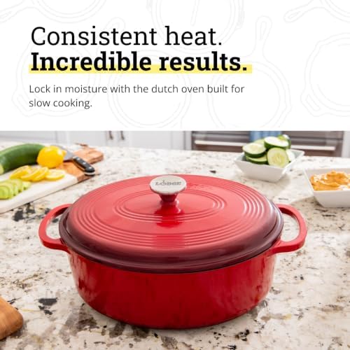 Lodge Enameled Cast Iron Oval Dutch Oven with Lid, 7 Quart, Red - Image 3