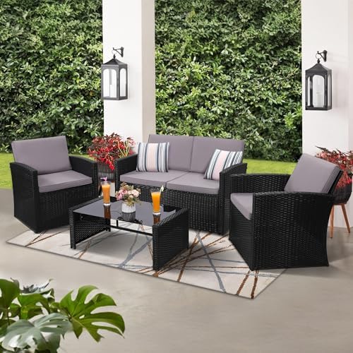 KROFEM 4 Piece Patio Furniture Set, Outdoor Wicker Conversation Set - Image 2