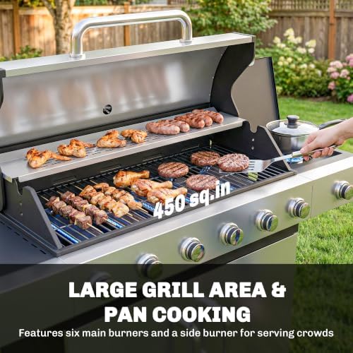 Outsunny 6 Burner Propane Gas Grill 63,000 BTU with Side Burner Wheels - Image 3
