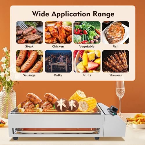 1800W Electric BBQ Grill, Non-stick Stainless Steel Smokeless Barbecue Grill, 110V Commercial Indoor & Outdoor Countertop Grill with Removable Griddle for Camping Party - Image 2