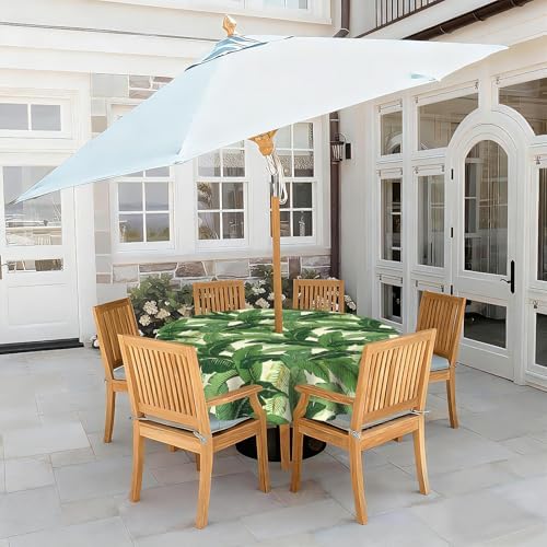 LVTXIII Round Outdoor Tablecloth with Umbrella Hole and Zipper, Water-Repellent 60 Inch Patio Table Cover for Bistro, Garden, Patio & Picnic, Swaying Palms Green - Image 2