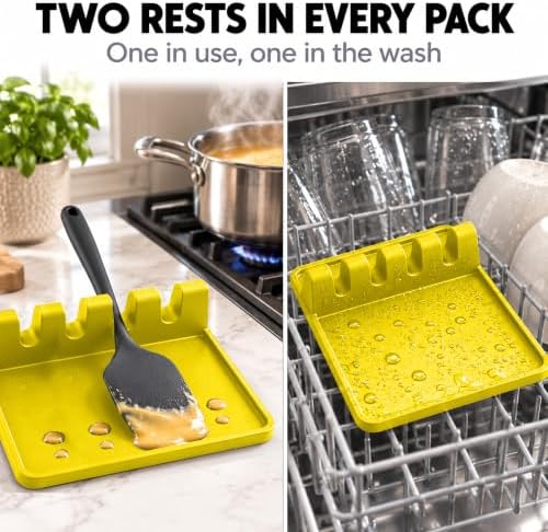 2 Pack Yellow Silicone Spoon Rest for Stove Top Kitchen Spoon Holder Set - Image 5