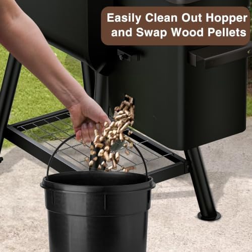 KingChii Electric Wood Pellet Grill & Smoker with Side Shelf, 456 SQ.IN Grill Capacity, 11LB Hopper, with PID Temperature Control (180-425°F) for Backyard Camping Bake and Roast, Brown - Image 6
