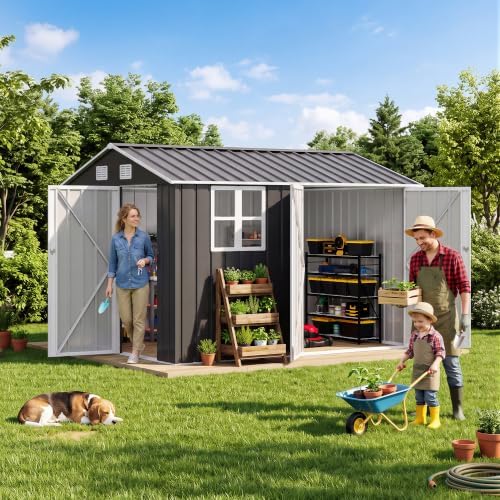 DWVO 10x8 FT Outdoor Storage Shed with 3 Lockable Doors and Window - Image 3