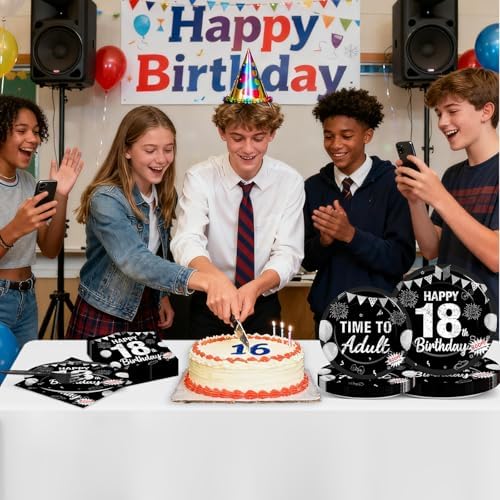 96PCS 18th Birthday Party Paper Plates and Napkins and Forks Set for Time To Adult 18 Years Old Party Paper Plates Disposable Decor Happy 18th Parties Set for Kids Birthday Gatherings Decorations - Image 6