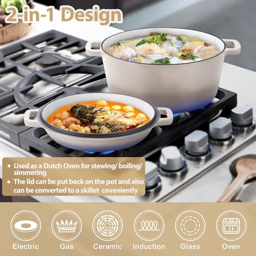 TeamFar 5qt Dutch Oven, Pre-seasoned Cast Iron for Bread Baking, Khaki - Image 4
