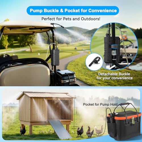 Ausic Portable Misting System for Outside Patio, Outdoor Water Cooling Mister with Battery Powered Pump (Max 8Hrs), 20L Bucket, 26FT Hose, Patio Misters for Tailgating, Pasture, Camping, Canopy, Sport - Image 5