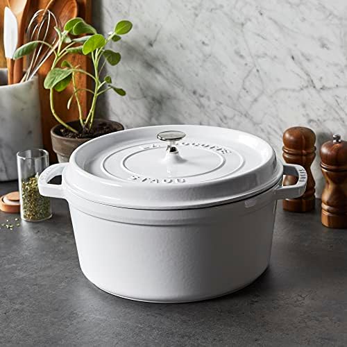 Staub Cast Iron 7-qt Round Cocotte - White - Image 2