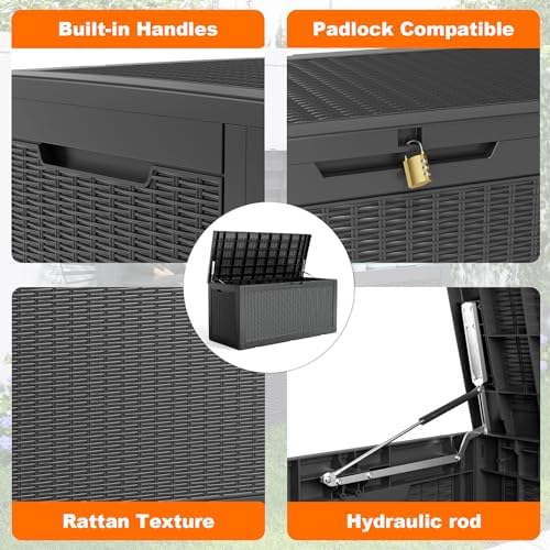 130 Gallon Outdoor Storage Box Waterproof, UV Resistant Resin Deck Box for Patio Furniture, Outside Storage Box for Garden Tools, Patio Cushions, Black - Image 5