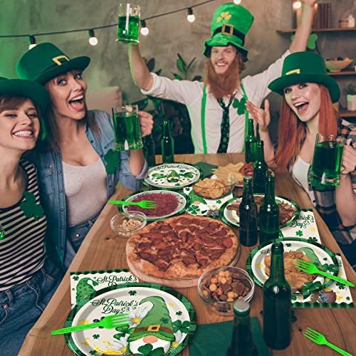 Wiooffen 96 Pcs St. Patrick’s Day Plates and Napkins Green Shamrock Gnome Lucky Tableware Set Irish Festival Party Supplies Table Decorations for 24 Guests - Image 6