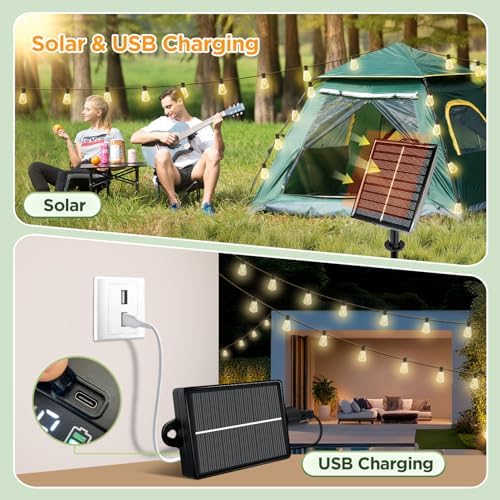 Solar String Lights Outdoor Waterproof with Remote & Timer, LED Shatterproof ST38 Bulbs, USB & Solar Powered Patio Lights for Backyard, Porch, Garden, Wedding, Christmas Decor (25FT) - Image 5