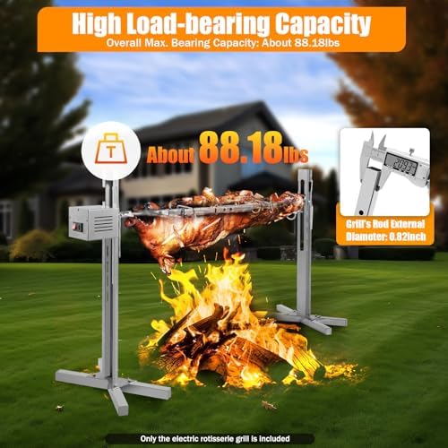 53" Rotisserie Grill Kit, 110V 25W 88.18LBS Load Capacity Electric BBQ Rotisserie Grill Kit Stainless Steel Rotisserie Grill Height Adjustable Tripod Rotisserie Stand w/Motor for Camping - Image 6
