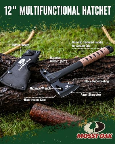 MOSSY OAK 12" Camping Axe and Survival Hatchet with Sheath - Image 3