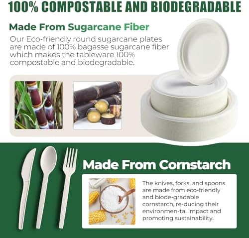 250 Pcs Biodegradable Paper Plates Set Disposable Dinnerware - Image 2