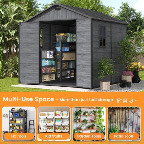 UDPATIO 8x8 FT Resin Storage Shed, Plastic Outdoor Sheds, Dark Grey - Image 5