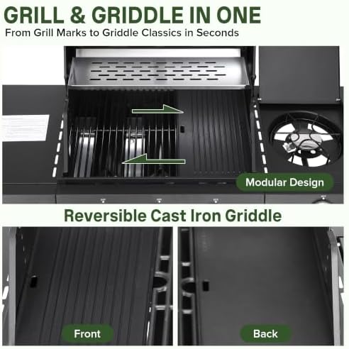 3-Burner Propane Gas Grill and Griddle Combo with Side Burner - Image 3
