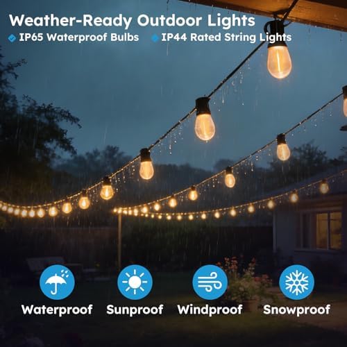 GvvooHome 100FT S11 LED Outdoor String Lights with App & Remote, Low-Voltage Patio Lights with Music Sync, 4 Lighting Modes, Dimmable, Waterproof LED Lights for Backyard, Porch, Garden, Deck, Party - Image 6