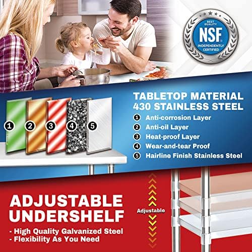 DuraSteel 30x30 Stainless Steel Work Table - NSF Commercial Prep Metal Table - Outdoor Pizza Oven Stand w/Under Shelf - Kitchen Island Laundry Utility Garage Microwave Stand Large Rolling Storage Cart - Image 5