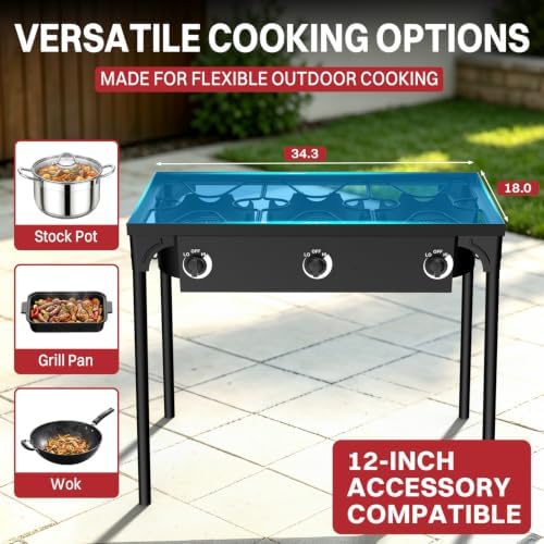 3 Burner Propane Camp Stove | 225,000 BTU | High Pressure Gas Burners - Image 4