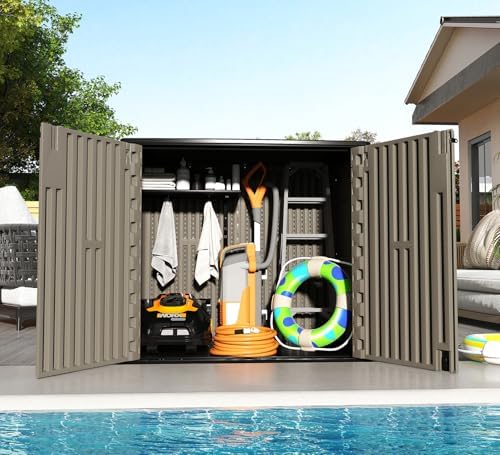 ZZM 37 Cu.ft Outdoor Storage Shed with Floor HDPE Double-Wall Resin Sheds Outdoor Storage, Lockable Weatherproof Storage Cabinet Fit for Garden Tools, Garage can, Bike, Patio Furniture, Brown - Image 4