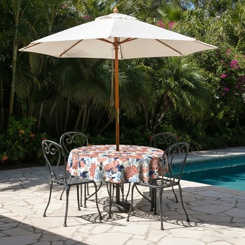 LVTXIII Round Outdoor Tablecloth with Umbrella Hole and Zipper, Water-Repellent 60 Inch Patio Table Cover for Bistro, Garden, Patio & Picnic, Vibrant Blossom - Image 5