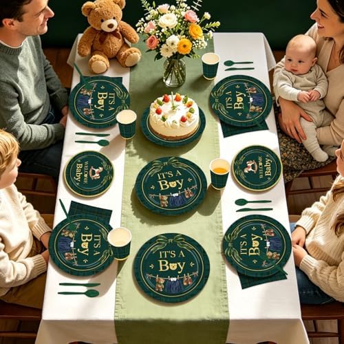 168 Pcs Tartan Plaid Bear Baby Shower Decorations, Serves 24 - Image 5
