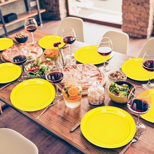 50 Count Yellow Plates 9" Round Heavy-duty Paper Yellow Party Decorations - Image 5