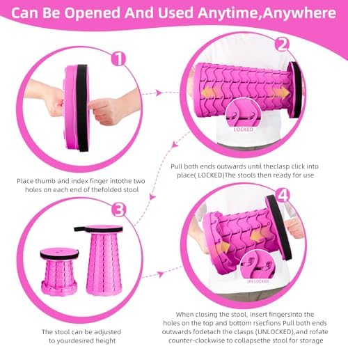 Qiguet Collapsible Stool, Folding Chair - Upgraded Portable Chair with Load Capacity 400lbs, Portable Stool for Camping Fishing Hiking - Folding Stool with Carrying Strap,Gifts for Fisherman(All Pink) - Image 7