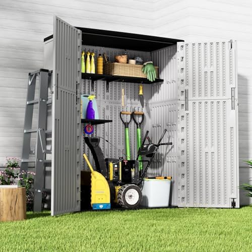 ZZM 57 Cu.ft Outdoor Storage Shed with Floor HDPE Double-Wall Resin Sheds Outdoor Storage, Lockable Weatherproof Storage Cabinet Fit for Garden Tools, Garage can, Bike, Patio Furniture, Grey - Image 5