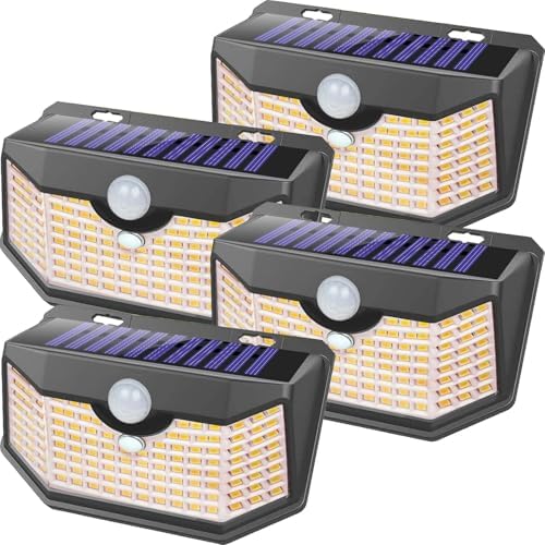 HMCITY 120 LED Solar Lights Outdoor Motion Sensor, 4 Pack, Black Warm by LightingUpYourLife