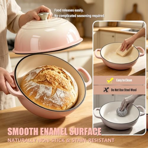 Cast Iron Bread Dutch Oven 6QT Cream Enameled with Lid - Image 4