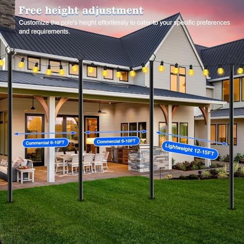 2 Pack String Light Poles,10 Ft Metal Poles with Fork for Outdoor String Lights,Outdoor Light Poles with Fork,Poles/Post/Stand for Outside,Patio,Deck,Backyard,Garden Wedding,Party - Image 6