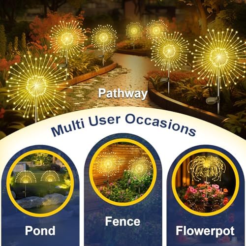 Solar Garden Lights Outdoor, 2 Pack 120 LED Twinkling Firework Lights Decorative with 2 Modes, Outdoor Waterproof Solar Starburst Light for Outside Yard Pathway Garden Decor, Warm White - Image 5