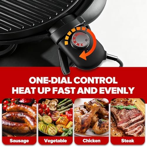 Electric Grill, Techwood 2-in-1 Portable Indoor/Outdoor Grill, 1750W Removable Stand Grill with Nonstick Plate, Electric Griddle for Camping, Patio & Backyard, Stand/Tabletop Options for Cookouts - Image 4
