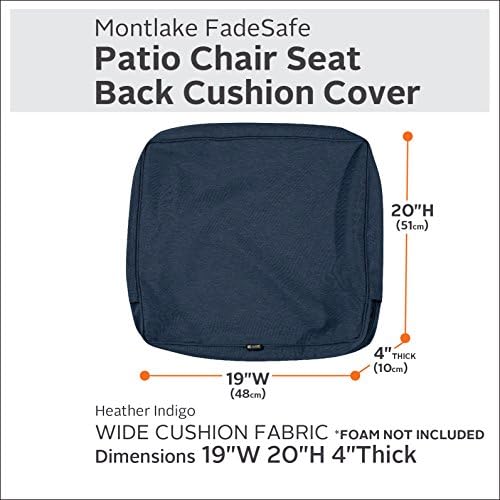 Classic Accessories Montlake Water-Resistant 19 x 20 x 4 Inch Outdoor Back Cushion Slip Cover, Patio Furniture Cushion Cover, Heather Indigo Blue, Patio Furniture Cushion Covers - Image 2
