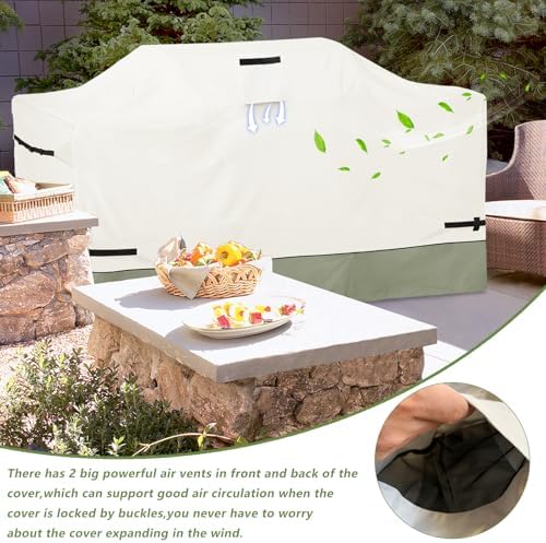 87 Inch Island Grill Cover - 600D Heavy Duty Waterproof All Weather Protection Outdoor Cover,Beige& Green - Image 4