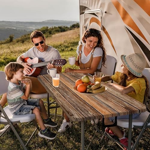 Farmhouse Picnic Table Cover with Bench Covers Camping Essentials Brown Wood Grain Waterproof Windproof Camping Tablecloth Fitted Tablecloth Cover with Elastic Edge for Indoor Outdoor 3 PCS 30x96 Inch - Image 2
