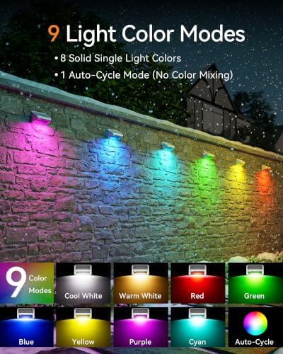 Solar Fence Lights Outdoor, 6 Pack Fence Lights Solar Powered RGB - Image 5